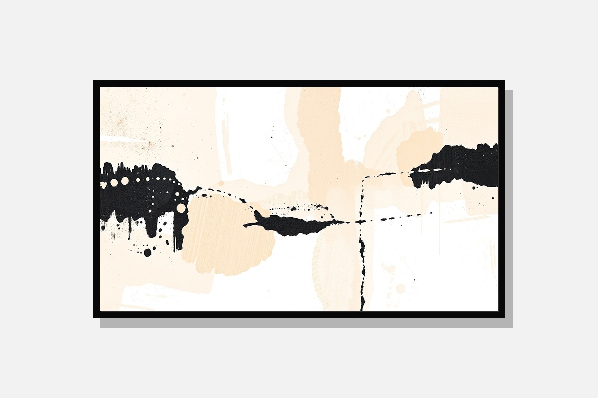 Premium Neutral Abstract Canvas Art - Modern Beige & Black Wall Decor